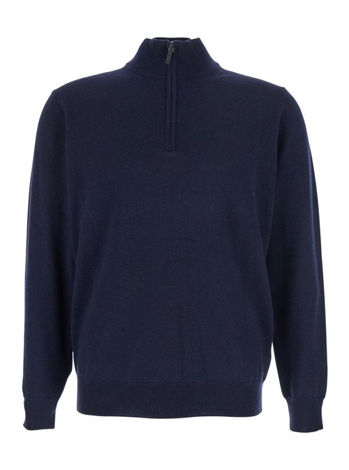 Kangra Blue Sweater With High Neck And Half Zip Closure On The FrOnt In Wool - 20.86038
