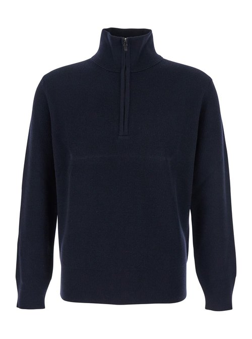 Kangra Blue Sweater With High Neck And Half Zip Closure On The FrOnt In Wool Man - 20.26041