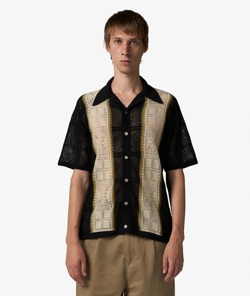 KAPITAL 12G Crochet Knit Tennessee Aloha Shirt - K2504KN198-BLK