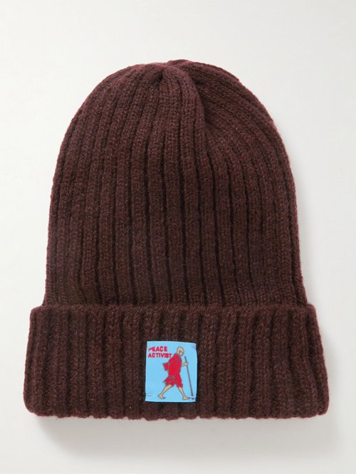 KAPITAL 5G Logo-Appliquéd Ribbed-Knit Beanie - Brown - EK-1329