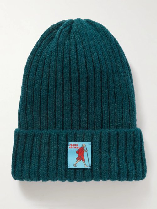 KAPITAL 5G Logo-Appliquéd Ribbed-Knit Beanie - Turquoise - EK-1329