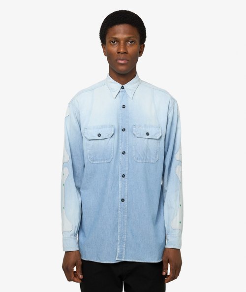 KAPITAL Chambray 2Tones Bone Patch Ventilator Shirt - K2504LS142-SAX