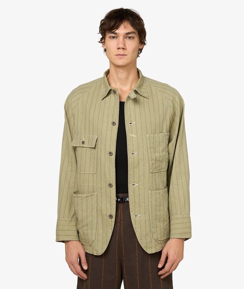 KAPITAL Gibson Stripe Cactus Overshirt - K2504LJ184-LGR