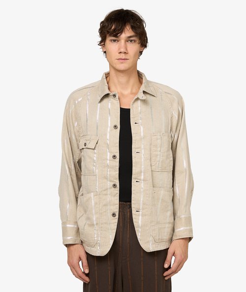 KAPITAL Linen Glitter Phillies Stripe Cactus Overshirt - EK-1745LJ-NAT