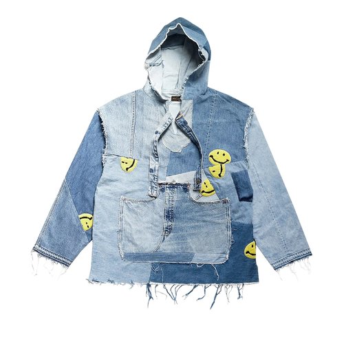 KAPITAL Smile Embroidered Denim Re-Construct Baja Hoodie - KR2104LJ03 INDI