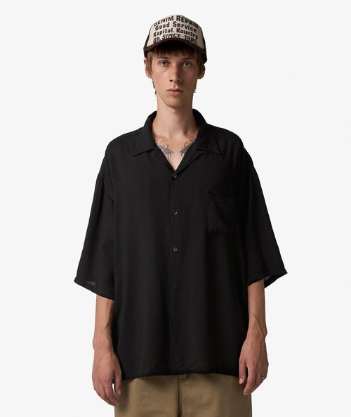 KAPITAL Soft Linen Open Collar Big Shirt - EK-1433SS-BLK
