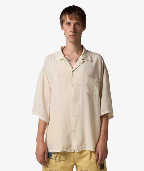 KAPITAL Soft Linen Open Collar Big Shirt - EK-1433SS-NAT
