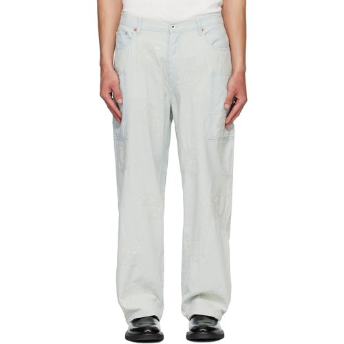 KENZO Blue KENZO Paris Embroidered Cargo Pants - Dy Stonebluedirty - FG55DP4087F0DY