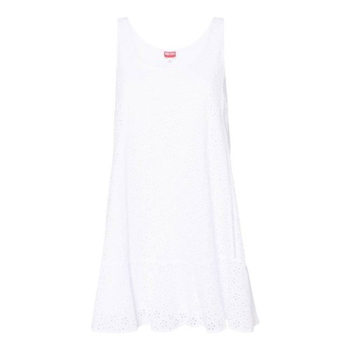 KENZO Broderie-Anglaise Flared Dress - White - FE52RO2599K1-2