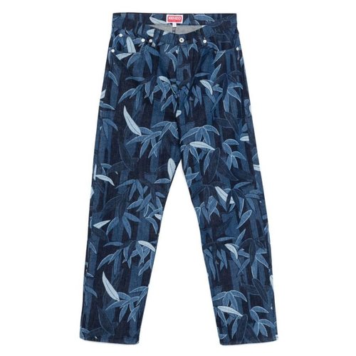 KENZO Chiku-Rin Camo Motif Botan Loose Denim Jeans - Blue - FF55DP4106P1-DM