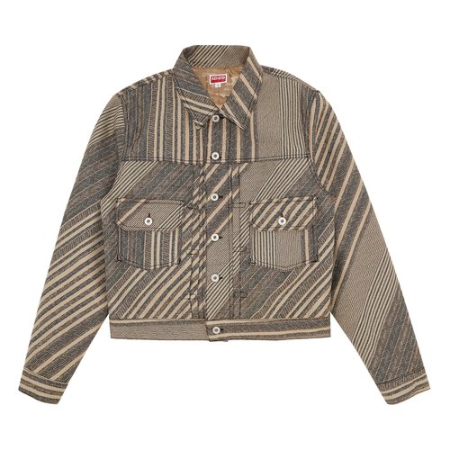 KENZO Diagonal Stripe Slim Pleated Trucker Jacket - FF65VE3029IO11