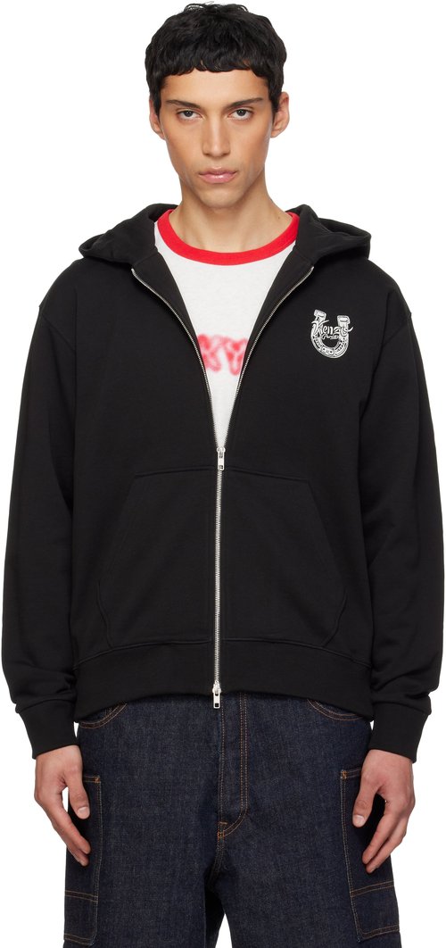 KENZO KENZO Paris Embroidered Zip Up Hoodie - Black - FG55HO2004MF99J