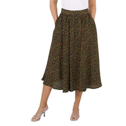 KENZO Ladies Khaki Ditsy Floral Print Midi Skirt 'Beige