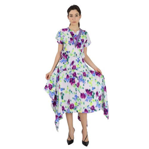 KENZO Ladies Wisteria Asymmetric Dress With Blurred Floral Print - FC52RO0599P1-66
