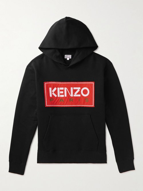 KENZO Logo-Appliquéd Cotton-Blend Jersey Hoodie - Black - FD55SW4484ME
