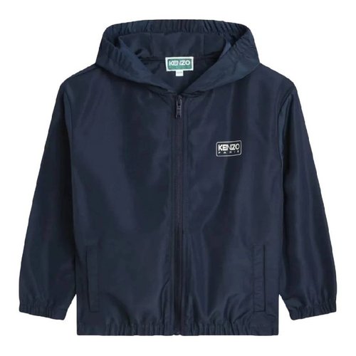 KENZO Logo-Printed Zipped Hooded Windbreaker Jacket - Blue - K60361-84A