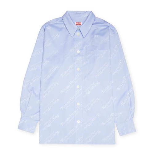 KENZO Long Sleeve Logo Embroidered Overshirt - Blue - FE55CH5079JM64