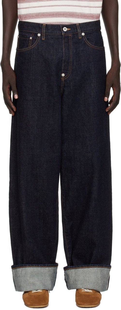 KENZO Navy KENZO Paris Turn Up Wide Fit Jeans - Rinse Blue Denim - FF65DP4216Q1