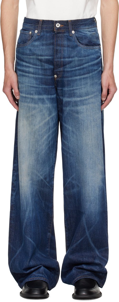 KENZO Navy KENZO Paris Turn Up Wide Fit Jeans - Stone Bl Dirty Blue - FF65DP4216I7