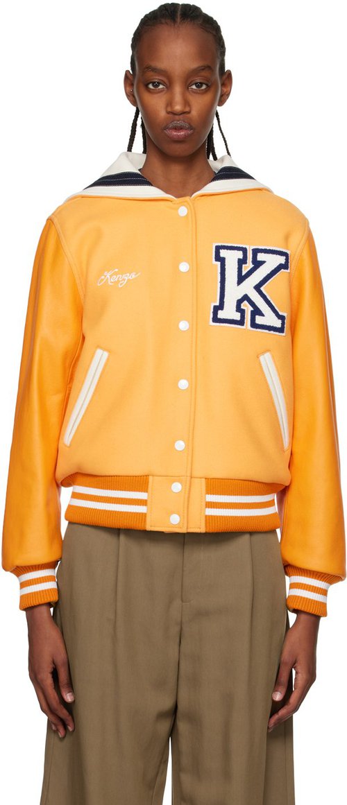 ★KENZO★ Logo Embroidered Bomber Jacket Orange FD52BL1609ON KENZO Orange KENZO Paris Embroidered Bomber Jacket