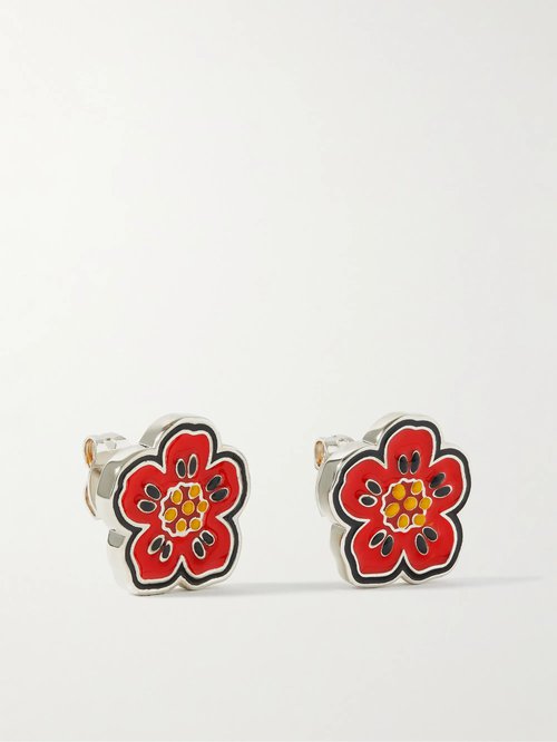 KENZO Silver & Red Boke Flower Earrings - - Medium Red - FD55BI403M0321