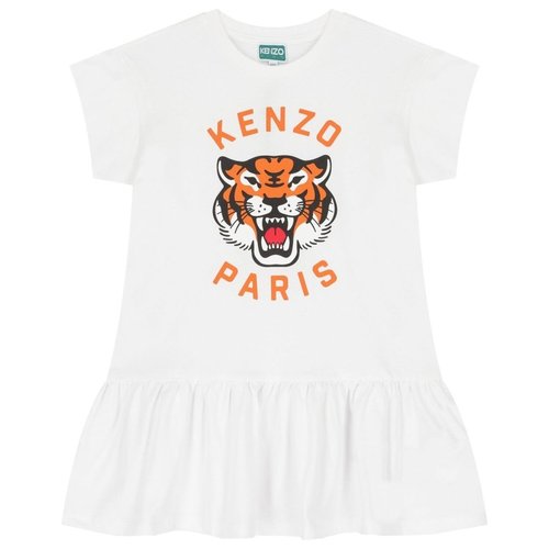 KENZO Tiger Logo Print Cotton Dress - White - K61025-10P