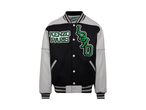 KENZO Tiger Varsity LeatherPaneled Jacket - Black/Grey