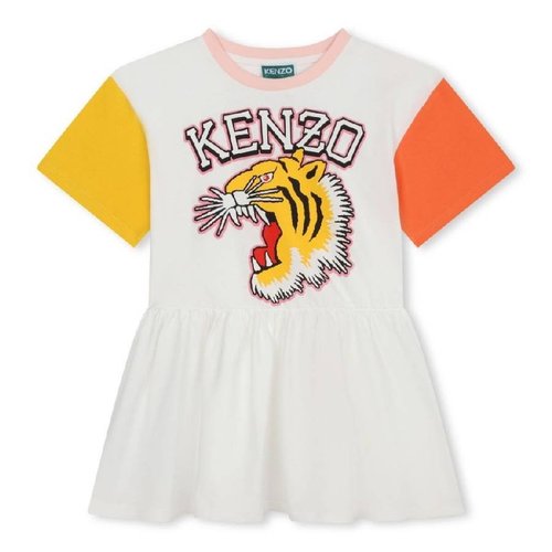KENZO Varsity Tiger Print Cotton Dress - White - K60224-12P