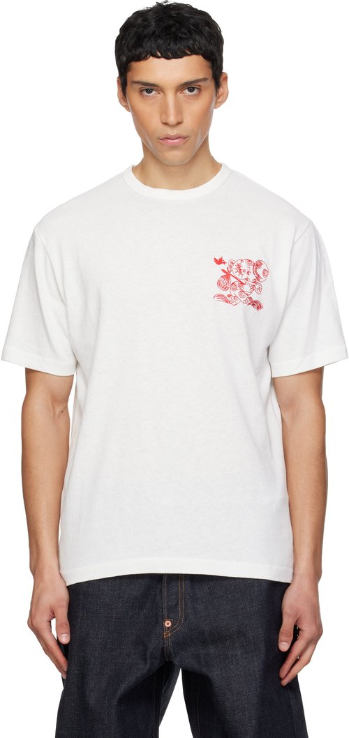 KENZO White KENZO Paris Embroidered Outlined T-shirt - Off White - FG55TS2164SK02