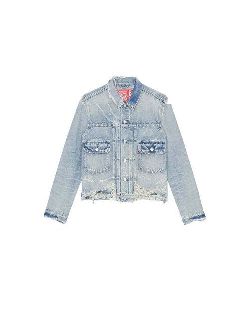 KENZO x LEVI's Type II Distressed Genderless Denim Trucker Jacket - Stone Bi Dirty Blue Denim
