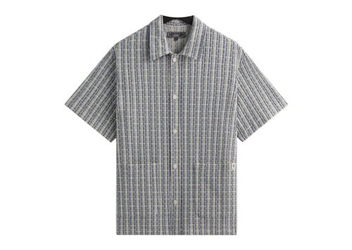Kith Bubble Check Short Sleeve Boxy Collared Overshirt - Light Indigo
