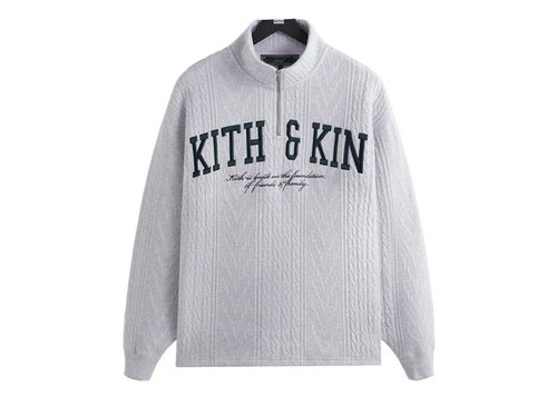Kith Cable Fleece Quarter Zip - Light Heather Grey