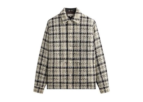 Kith & Kin Windowpane Boucle Long Shirt Boxy Collared Overshirt - Sandrift
