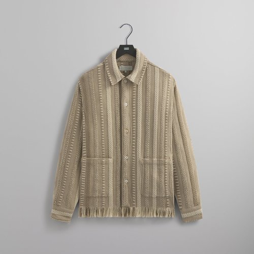 Kith Mixed Stripe Tweed Boxy Collared Overshirt - Creme - M032077-3023