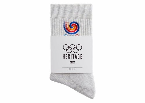 Kith Olympics Heritage Seoul Mid Crew Sock - Light Heather Grey