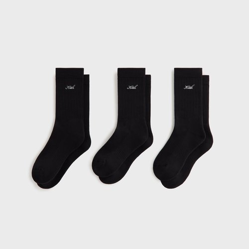 Kith Script Classic 3 Pack Crew Socks - Black - W220035-001