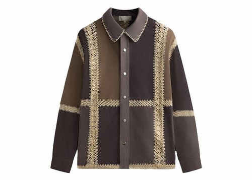Kith Suede Combo Boxy Collared Overshirt - Hematite