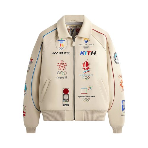 Kith x Avirex For Olympics Heritage Leather Bomber Jacket - Tofu - CE44KIF251063