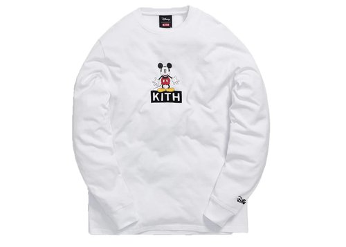 Kith x Disney 30s Mickey Standing Classic Logo Long Sleeve Tee Shirt - White