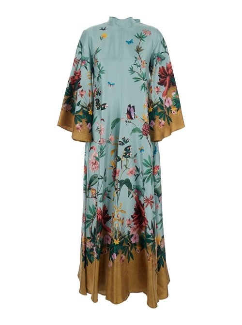 La DoubleJ LOng Dress dre0232 With High Neck And Bow Detail On The Back And All-over Floral Motif In Multicolor Silk For - DRE0232SIL001ZOF06BU01