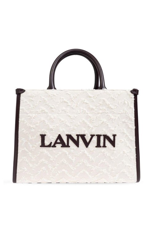 Lanvin Logo Detailed Frayed Tote Bag - Beige/Red - LW-BGTC01-COCH-A240939