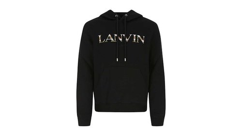 Lanvin Logo Embroidered Drawstring Hoodie - Black - RMHO0010J209A2210