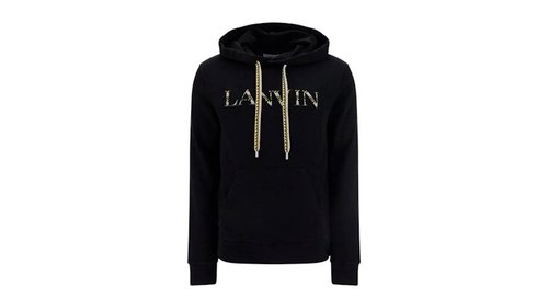 Lanvin Logo Embroidered Drawstring Hoodie - Black - RMHO0010J209H2210