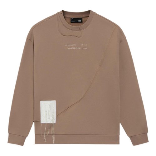 Li-Ning CF Sports Living Series Alphabet Embroidered Loose Round Neck Pullover - Brown - AWDS595.3