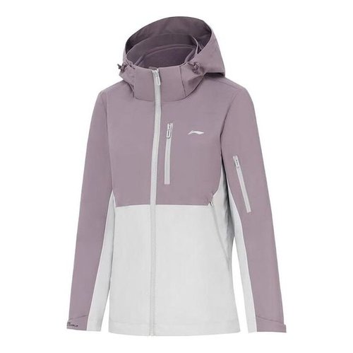 Li-Ning Color Block 3-in-1 Polar Fleece Hooded Windbreaker - Mauve/White - AWBT014.2