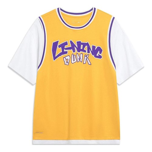 Li-Ning Hoops Graphic Faux Two Piece T-shirt - Yellow/Purple/White - AHST573.4