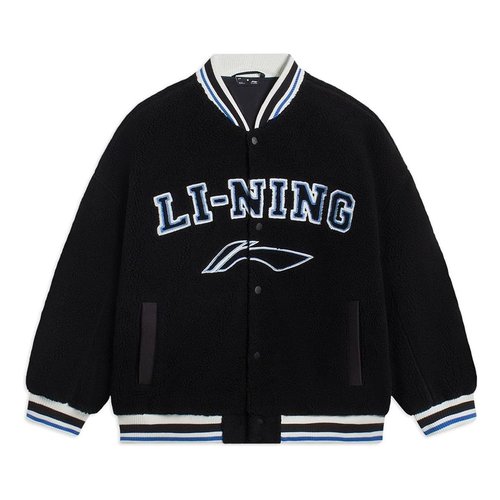 Li-Ning Logo Polar Fleece Baseball Jacket - Black/Blue/White - AFDSD31.3