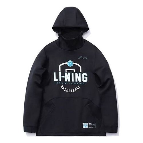 Li-Ning Sports Basketball Series Alphabet Printing Pullover Hoodie - Black/White/Blue - AWDR089.1