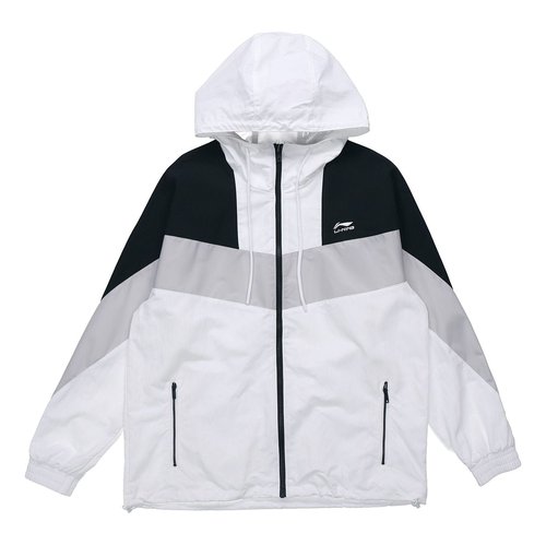 Li-Ning Sports Fashion Series Colorblock hooded Drawstring Loose Jacket - White - AFDQ045.1