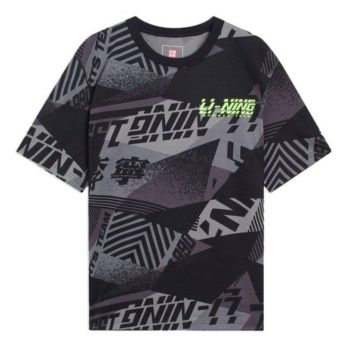 Li-Ning Sports Team Graphic T-shirt - Black/Grey/Neon Green - AHSS119.3